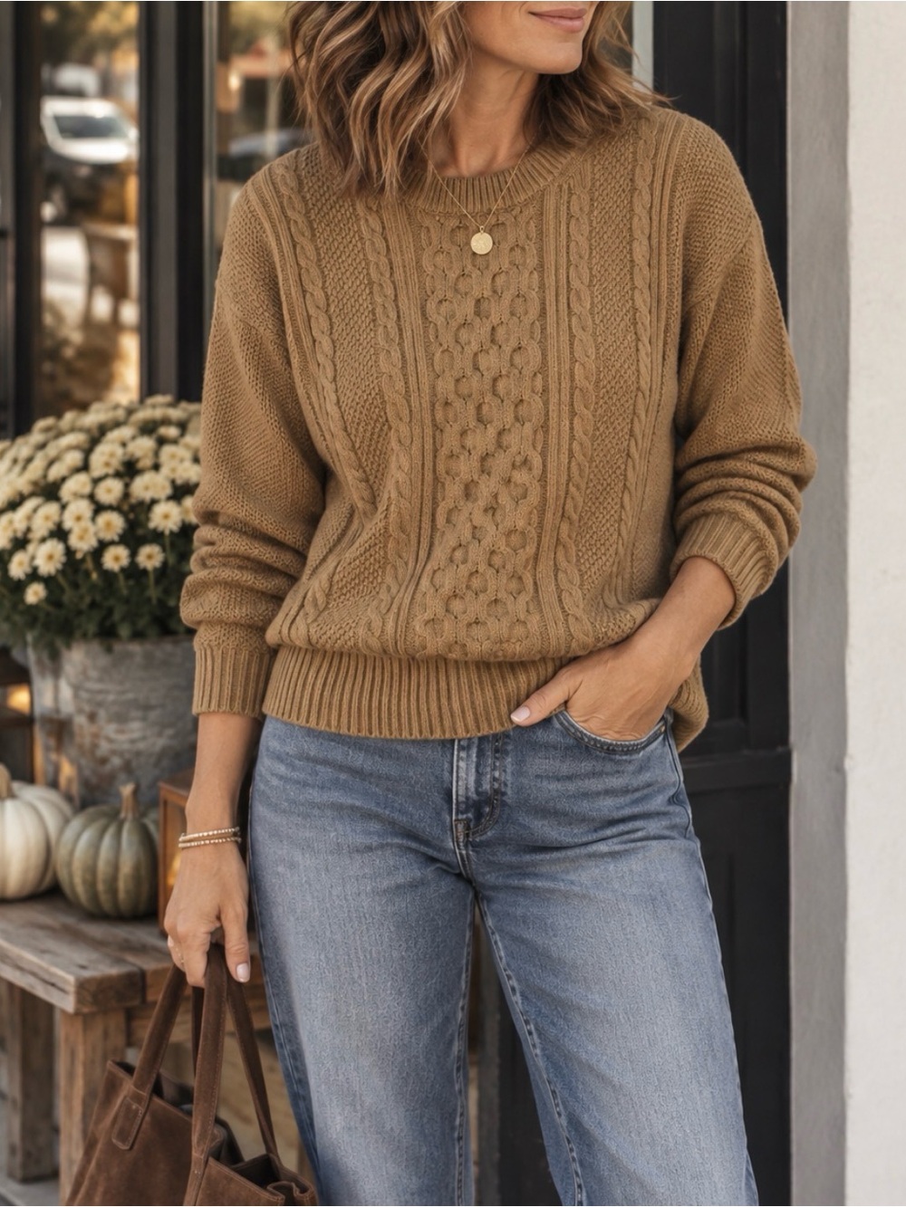 GAP 100% Cotton fall Cable Knit Sweater Camel Tan NWT Cozy S